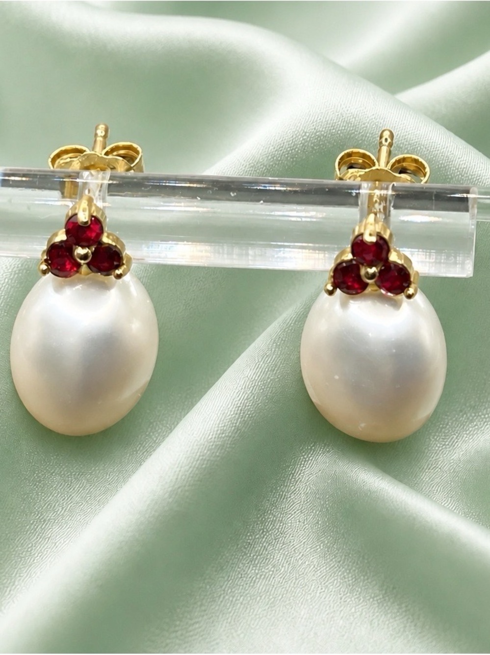 Designer Poppy Finch 14k Cultured Freshwater Pearls with Ruby Accents. Brand new